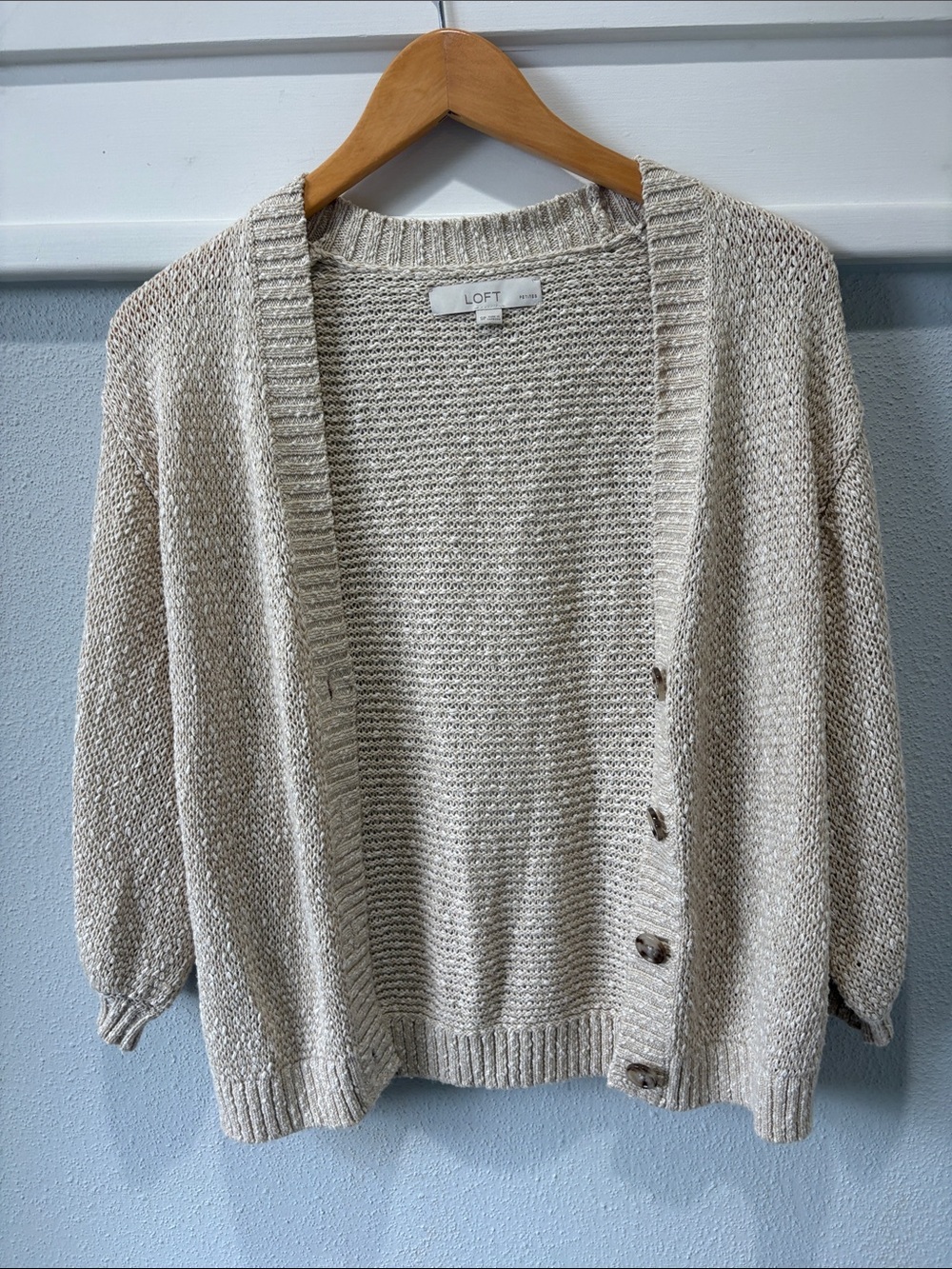 LOFT Neutral Cream Textured Button-Front Women's Cardigan